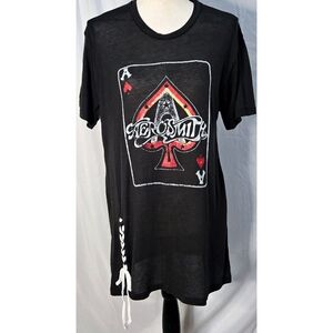 Daydreamer For Free People Graphic Tee Lace Up Shirt Gray Band Aerosmith Ace